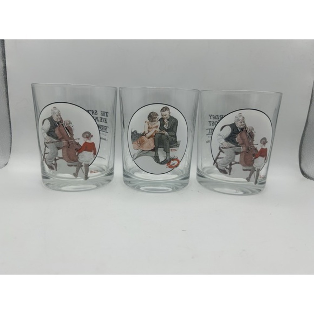 3-PC Norman‎ Rockwell Glass Tumbler Glasses
